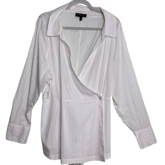Lane Bryant White Tunic Blouse Front Faux Wrap With Sash Size 22 - Picture 1 of 9